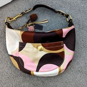 Coach Hamptons Signature Scarf Print Hobo Bag - Brown, Cream and Pink